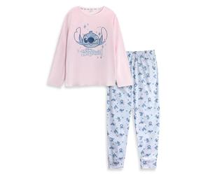 Disney Pigiama da Donna in Pile di velluto Lilo & Stitch, a Maniche Lunghe, Rosa | Pigiama con Stampa dei personaggi dei cartoni animati | Comodo Abbigliamento da Notte | Merchandising