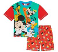 Disney Pijama Corto de Mickey, Donald, Goofy, Pluto Rojo, 100% algodón, Riendo, 12-18 Meses