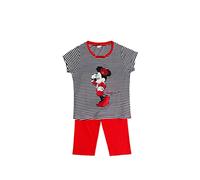 Disney - Pijama de Algodón para Niña - Minnie Sailor, Manga Corta, Cuello Redondo, Pantalón Pirata con Cinturilla Ajustable, Detalles Metalizados - Ma
