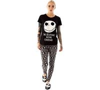 Disney Pijama de Jack Skellington para Mujer, diseño de Pesadilla Antes de Navidad, Camiseta Negra y Cintura elástica, Negro, L