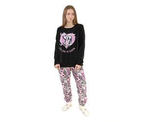Disney Pijama de Manga Larga para Mujer de Jack Skellington y Sally de Pesadilla Antes de Navidad, en Negro y Rosa de Forro Polar Acogedor | Frase Te Quiero hasta la Muerte