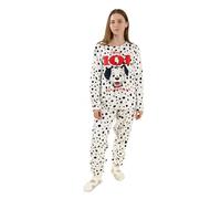 Disney Pijama de Manga Larga y pantalón Largo Blanco para Mujer de 101 Dálmatas de Felpa Suave con Estampado de Lunares | Ideal para Dormir | Tema de la película clásica
