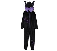 Disney Pijama de Una Pieza para Niñas Pijama Entero Niña de Polar Invierno Mono Pijama de Stitch Minnie Jack Skellington (Negro Maleficent, 11-12 Años)