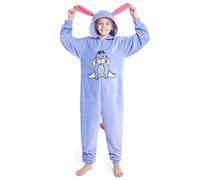 Disney Pijama de Una Pieza para Niñas Pijama Entero Niña de Polar Invierno Mono Pijama de Stitch Minnie Jack Skellington (Azul Eeyore, 7-8 Años)