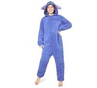 Disney Pijama Entero Niña - Stitch Pijama Niña, Onesie Cierre Cremallera Completo, Edad 7-15 Años, Regalo Navidad (Azul Stitch, 14-15 años)