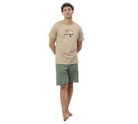 Disney Pijama Hombre Grumpy Curent Mood de Algodón con Manga Corta Cuello Redondo Pantalón Corto Punto Vigoré Bolsillos Laterales y Relieve Color Camel Talla XL