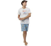 Disney Pijama Hombre Stitch Beach de Algodón con Manga Corta Cuello Redondo Pantalón Corto Punto Vigoré Relieve y Detalle Estampado Color Gris Jaspe Talla XXL