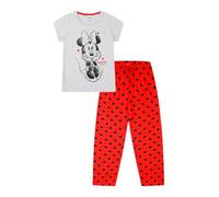 Disney Pijama largo de algodón para mujer, diseño de Minnie Mouse, color rojo y gris, rosso, 40-42