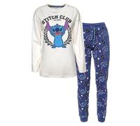 Disney Pijama largo mujer Lilo y Stitch camiseta y pantalón de algodón 6258, crema, L