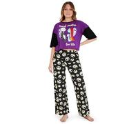 Disney Pijama Largo Mujer, Set de Pijamas Transpirables de Algodón - Regalo Mujer (Morado/Negro, XL)