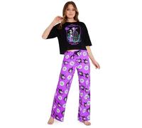 Disney Pijama Largo Mujer, Set de Pijamas Transpirables de Algodón - Regalo Mujer (Negro/Morado, S)