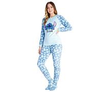 Disney Pijama Mujer Invierno de Polar con Calcetines Stitch Mickey Minnie Baby Yoda (Azul Stitch, S)