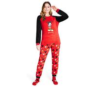 Disney Pijama Mujer Invierno de Polar con Calcetines Stitch Mickey Minnie Baby Yoda (Rojo Mickey, M)