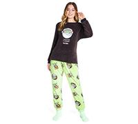 Disney Pijama Mujer Invierno de Polar con Calcetines Stitch Mickey Minnie Baby Yoda (Verde Mandalorian, S)