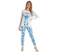 Disney Pijama Mujer Invierno Pijama Stitch Conjunto Pijama Mujer Largo Tallas S-XL Regalos Stitch Mickey Minnie (Gris/Azul Stitch, XL)