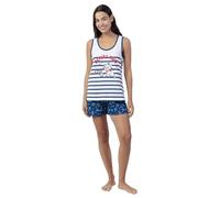 Disney Pijama Mujer Marie Paris de Algodón con Sin Mangas Cuello Redondo Pantalón Corto Raya Estampada Aplique de Piedras y Verano Color Azul Talla M
