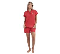 Disney Pijama Mujer Mickey NY Summer de Algodón con Manga Corta Cuello Pico Pantalón Corto French Terry Bordados y Diseño de Verano Color Rojo Talla S