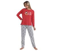 Disney Pijama Mujer Mickey NY Summer de Algodón con Manga Larga Cuello Redondo Pantalón Largo Estampado de Rayas y Diseño de Verano Color Rojo Talla L