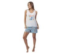 Disney Pijama Mujer Stitch Beach de Algodón con Sin Mangas Cuello Redondo Pantalón Corto Punto Vigoré Relieve Brillo y Diseño de Verano Color Gris Jaspe Talla XL