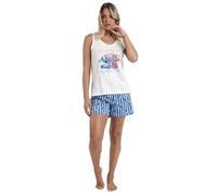 Disney Pijama Mujer Verano 100% Algodón - Pijama Sin Mangas Stitch Waves para Mujer - Pantalón Corto con Cinturilla Ajustable Estampado - Tejido Suave