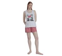 Disney Pijama Mujer Verano Algodón - Pijama Sin Mangas Generals para Mujer - Pantalón Corto con Cinturilla Ajustable Estampado - Tejido Suave al Tacto, Gris Jaspe Talla XL