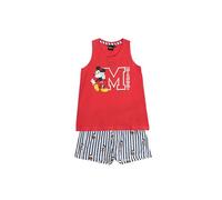 Disney Pijama Niña Sin Mangas Mickey NY Summer en Algodón, Cuello Redondo y Pantalón Corto a Rayas con Cinturilla Ajustable, Camiseta con Relieve y Tejido Suave al Tacto Color Rojo Talla 6