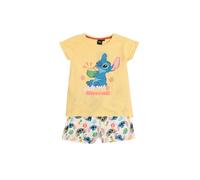 Disney Pijama Niña Verano 100% Algodón - Pijama Manga Corta Tropical Stitch para Niña - Pantalón Corto con Cinturilla Elástica Estampado - Tejido Suave al Tacto, Amarillo - Talla 16 Años