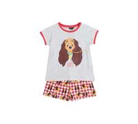 Disney Pijama Niña Verano Algodón - Pijama Manga Corta Lady and The Tramp para Niña - Pantalón Corto con Cinturilla Elástica Estampado - Tejido Suave al Tacto, Rojo - Talla 4 Años