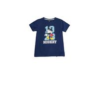 Disney Pijama Niño Mickey NY Summer de Algodón con Manga Corta Cuello Redondo Pantalón Corto Estampado de Rayas Detalles en Relieve y Verano Color Azu