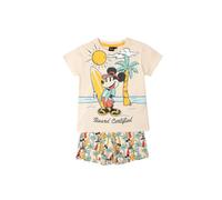 Disney Pijama Niño Surf S Up de Algodón con Manga Corta Cuello Redondo Pantalón Corto Punto Slub Estampado Frontal Grande y Bolsillo Trasero Color Crema Talla 8