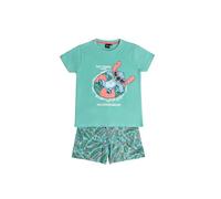 Disney Pijama Niño Vacation Mode de Algodón con Manga Corta Cuello Redondo Pantalón Corto Detalles en Relieve Punto de Algodón y Diseño de Verano Color Verde Talla 4