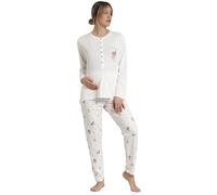 Disney Pijama Premamá Mujer Invierno Algodón y Poliéster - Pijama Bambi You Are So Loved con Tapeta de Lactancia y Pantalón Largo Cintura Regulable, Punto Suave, Color Crudo, Talla S