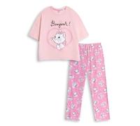 Disney Pijama Rosa de Manga Corta y Pierna Larga para Mujer de Marie de Los Aristogatos | Pijama con Estampado de Dibujos Animados y el Lema ¡Bonjour! | Ropa de Estar por casa Retro para la Noche