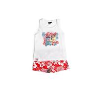 Disney - Pijama Sin Mangas Niña Lilo & Stitch - Algodón Suave - Dibujo Estampado y Relieve - Pantalón Corto Ajustable - Tejido Suave al Tacto - Rojo,