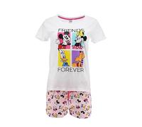 Disney Pijamas para Mujer, Camiseta y Pantalon Corto Conjunto 2 Piezas para Mujer, Algodón Suave, Mickey Mouse Minnie Mouse Pluto Donald Pijama Mujer y Adolescentes | Talla L - Blanco
