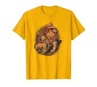 Disney Pinocchio, Jiminy Cricket, Figaro and Cleo Camiseta, Hombre, Dorado brillante, S