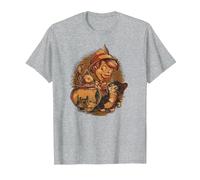 Disney Pinocchio, Jiminy Cricket, Figaro and Cleo Camiseta, Hombre, Gris Jaspeado, S
