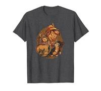 Disney Pinocchio, Jiminy Cricket, Figaro and Cleo Camiseta, Hombre, Jaspeado Oscuro, S