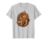 Disney Pinocchio, Jiminy Cricket, Figaro and Cleo Camiseta, Hombre, Plata, S
