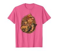 Disney Pinocchio, Jiminy Cricket, Figaro and Cleo Camiseta, Hombre, Rosa jaspeado, S