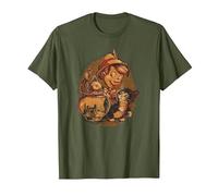 Disney Pinocchio, Jiminy Cricket, Figaro and Cleo Camiseta, Hombre, Verde Oliva, S