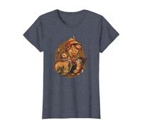 Disney Pinocchio, Jiminy Cricket, Figaro and Cleo Camiseta, Mujer, Azul Jaspeado, S