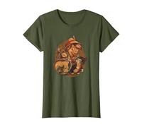 Disney Pinocchio, Jiminy Cricket, Figaro and Cleo Camiseta, Mujer, Verde Oliva, L