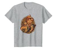 Disney Pinocchio, Jiminy Cricket, Figaro and Cleo Camiseta, Niños, Gris Jaspeado, 6 años