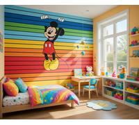 Disney Pintado Bebé Pared Dormitorio Mural 300x249cm Mickey Mouse Arcoiris Rojo