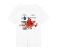 Disney Pixar Buscando a Dory Hank and Dory Striped Retrait Camiseta, Mujer tallas grandes, Blanco, 6XL Grande