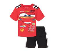 Disney Pixar Cars Lightning McQueen - Conjunto de camiseta y pantalones cortos de malla para niρos pequeρos, color negro y rojo 4T
