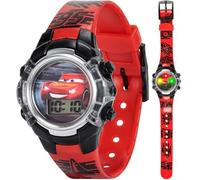 Disney Pixar Cars - Reloj infantil con luces intermitentes, pantalla LCD, correa de plástico ajustable, perfecto para niños y niñas, Rojo -, Coches