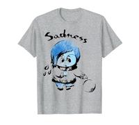 Disney Pixar Inside Out Sadness Water Color Retrait Camiseta, Hombre, Gris Jaspeado, S