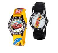 Disney Pixar - Juego de 2 relojes para niños de 4 a 7 años, con Dash de The Incredibles y Lightning McQueen de Cars - Biseles negros con correas amarillas y negras - Obtén 2 relojes misteriosos